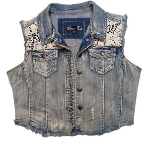 Body Central Denim Vest with Lace Accents